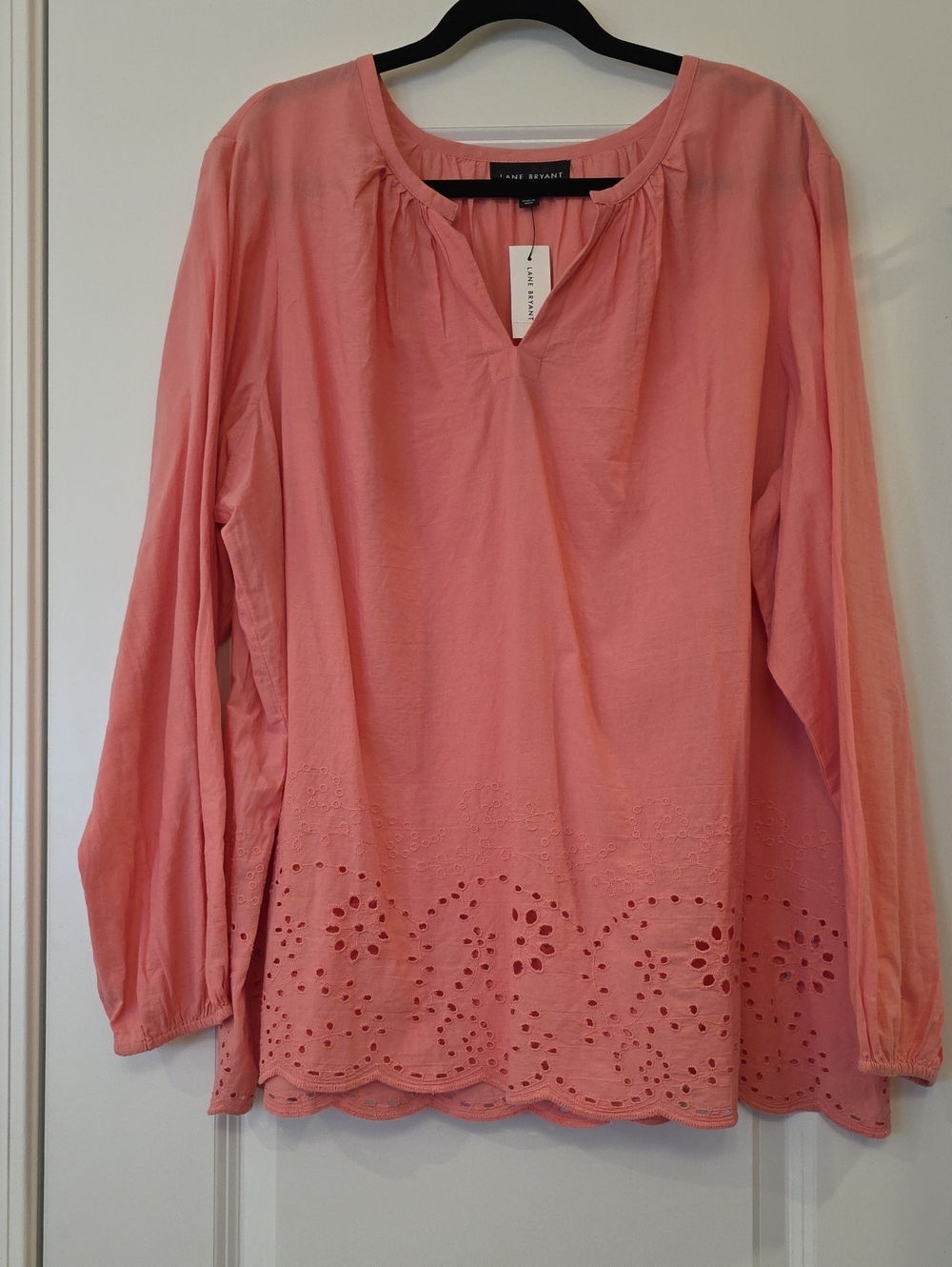 Lane Bryant Coral Eyelet-Hem Long Sleeve Tunic